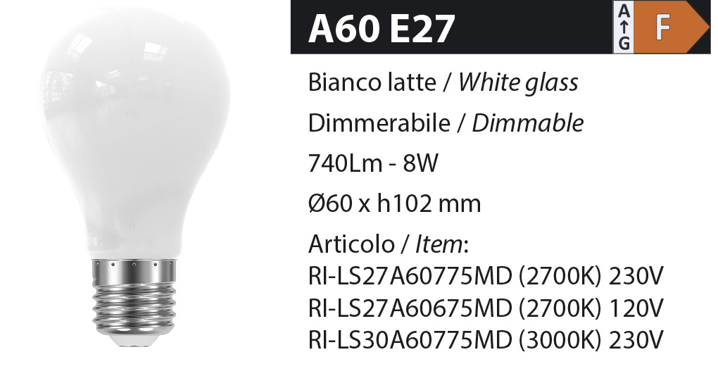 ZERODUE Industrial - A60 E27 Bianco latte - Dimmerabile