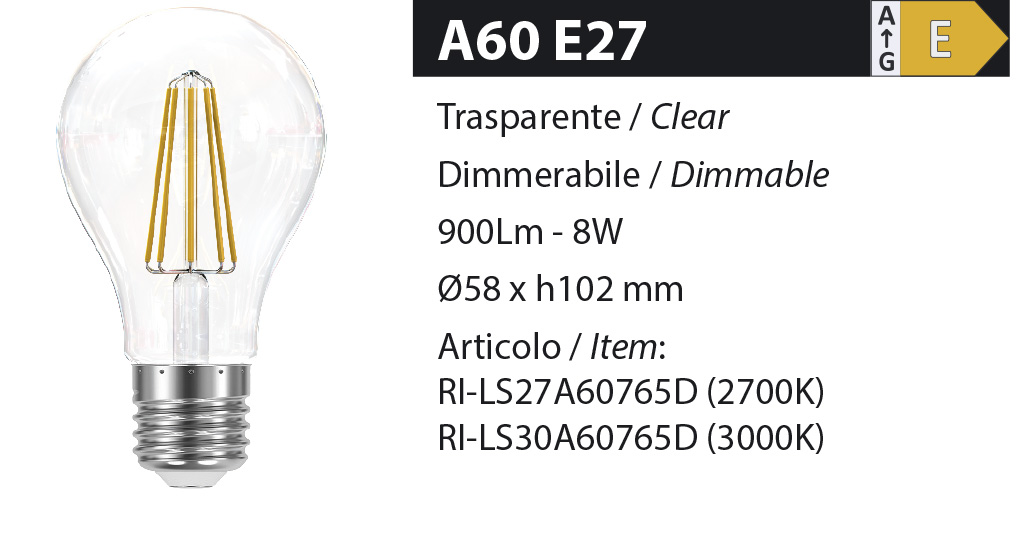 ZERODUE Industrial - A60 E27 Trasparente - Dimmerabile