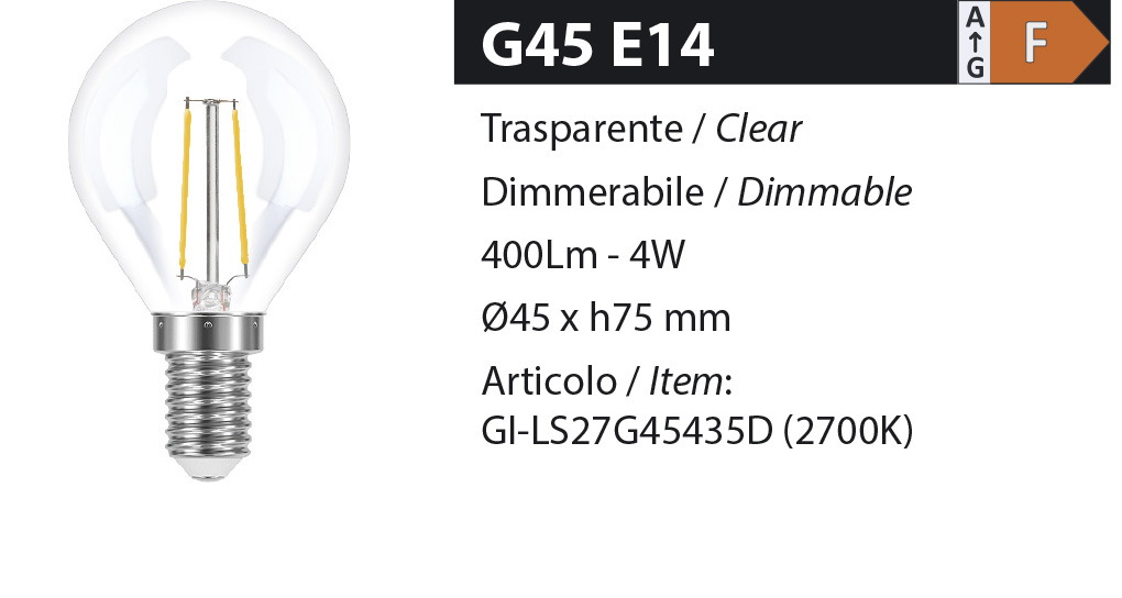 ZERODUE Industrial - G45 E14 Trasparente - Dimmerabile