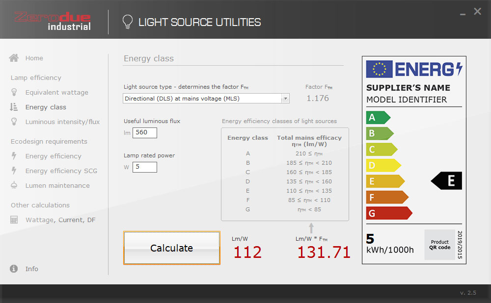 Light Source Utilities - Classe energetica