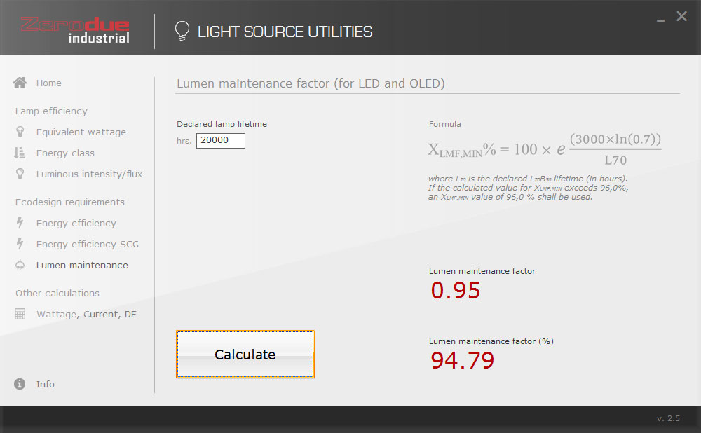 Light Source Utilities - Fattore di mantenimento del flusso luminoso