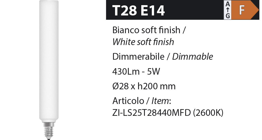 ZERODUE Industrial - T28 E14 White soft finish - Dimmerabile