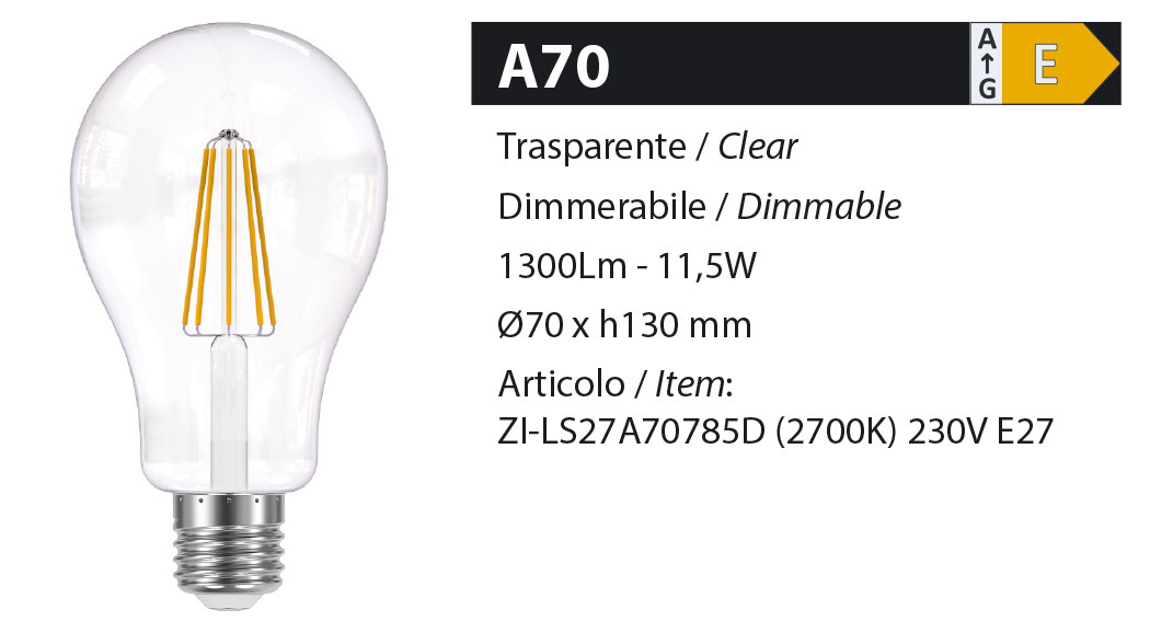 ZERODUE Industrial - A70 Trasparente - Dimmerabile