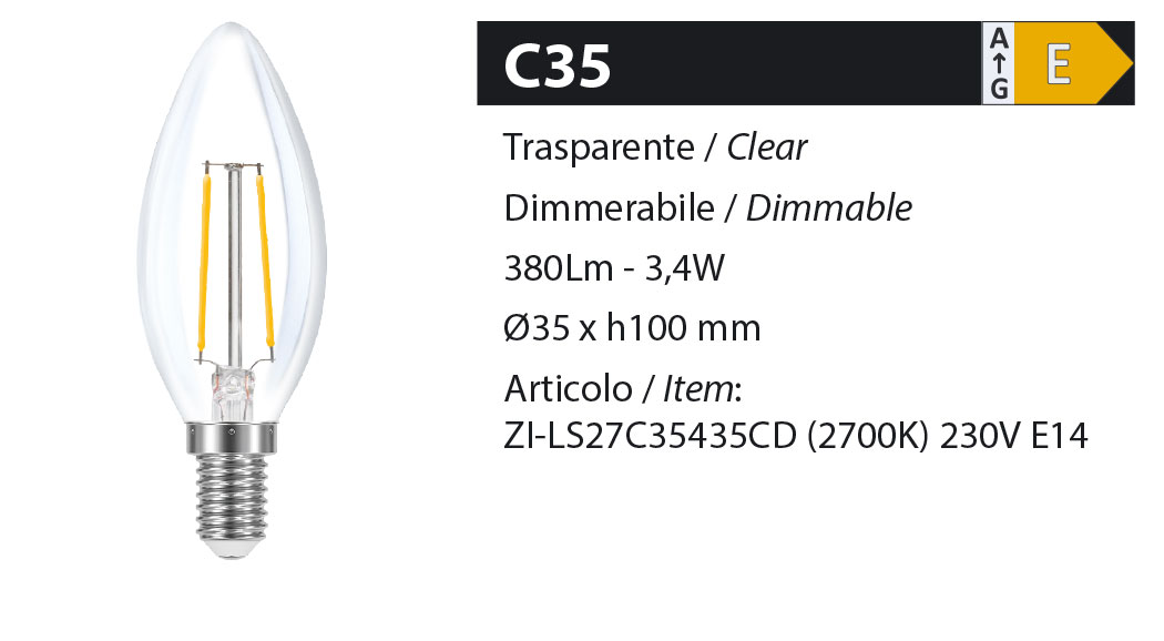 ZERODUE Industrial - C35 Trasparente - Dimmerabile